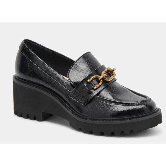NEW Dolce Vita Harlen Black Platform Leather Loafers Size - Picture 1 of 8